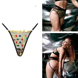 NWT KILO BRAVA Jewels & Pearls Embroidered G-String Sz XXXL